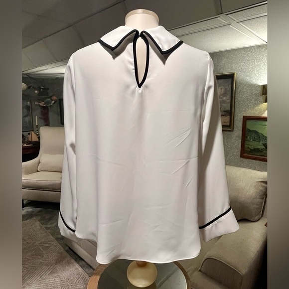 ZARA BASIC Cowl Neck Blouse Women's M Long Sleeve‎ Ivory Black CAREER Preppy - Picture 2 of 7